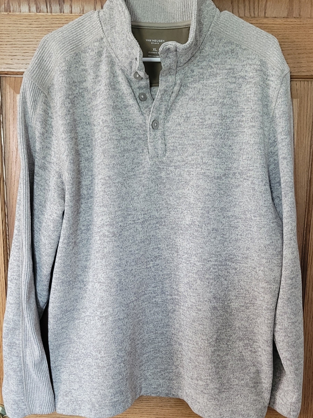 Van Heusen Men’s Light Heather Brown Button Up Mock Neck Sweater